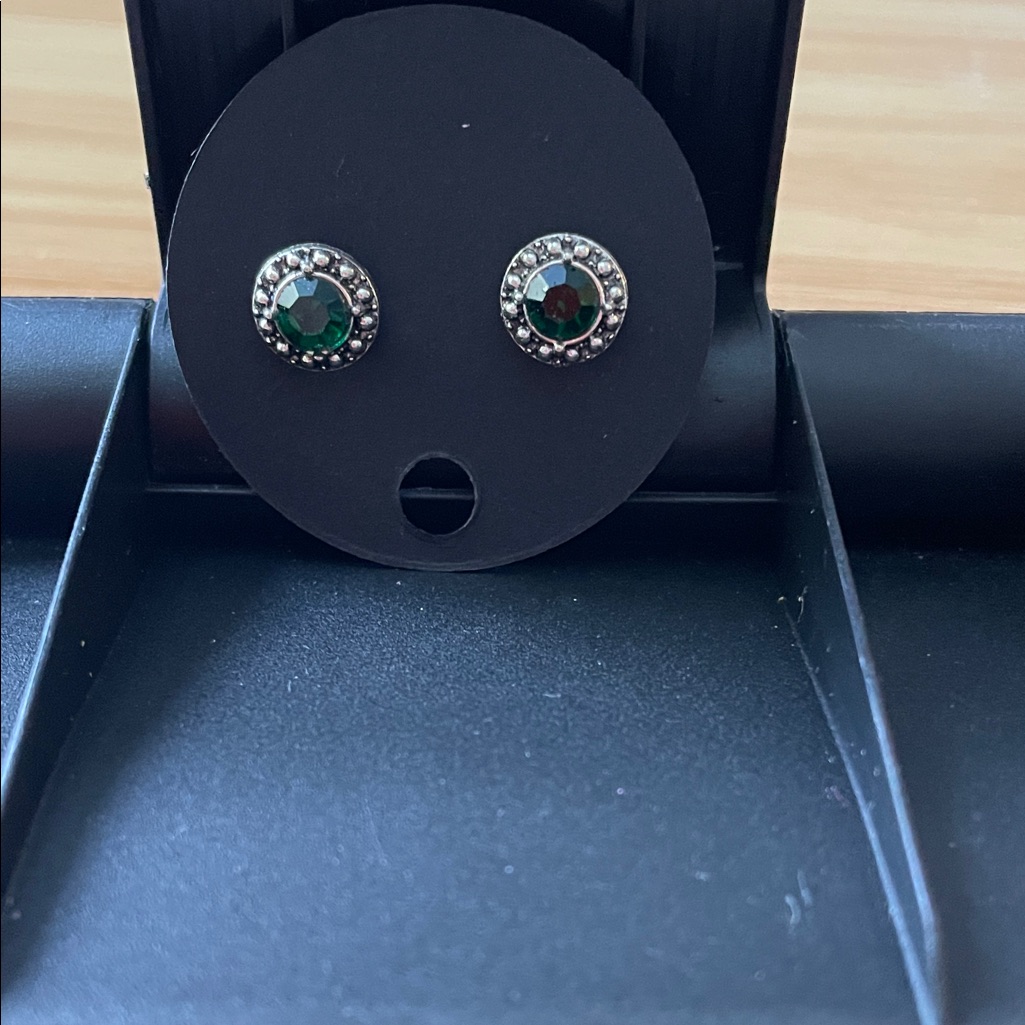 Cc Boutique Green And Silver Crystal Earrings
